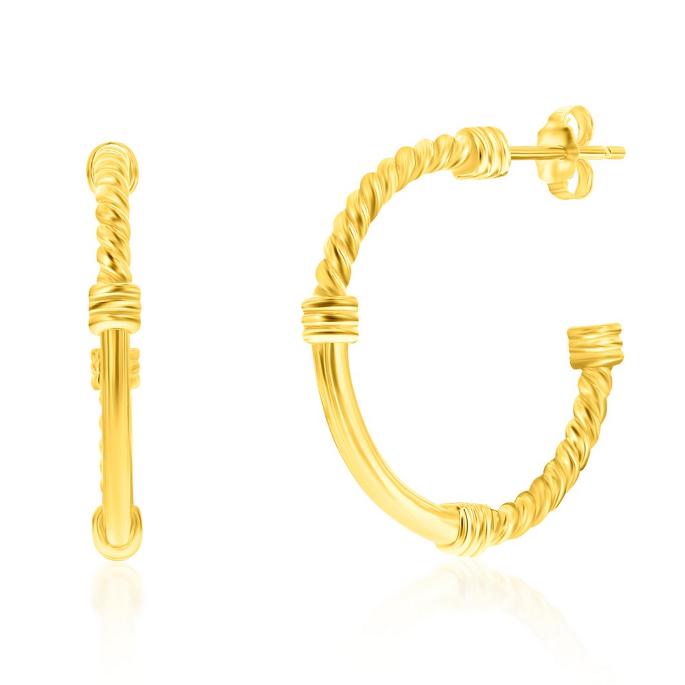 Sterling Silver 28mm Rope & Polished Half Hoop Earrings - Gold Plated