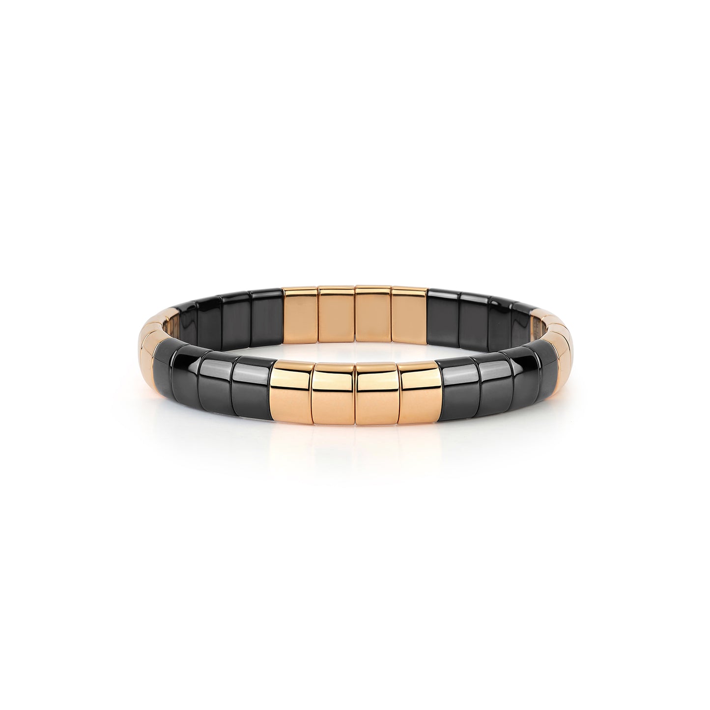 18K Rose Gold Overlay and Black Ceramic Wide Stretch Bracelet