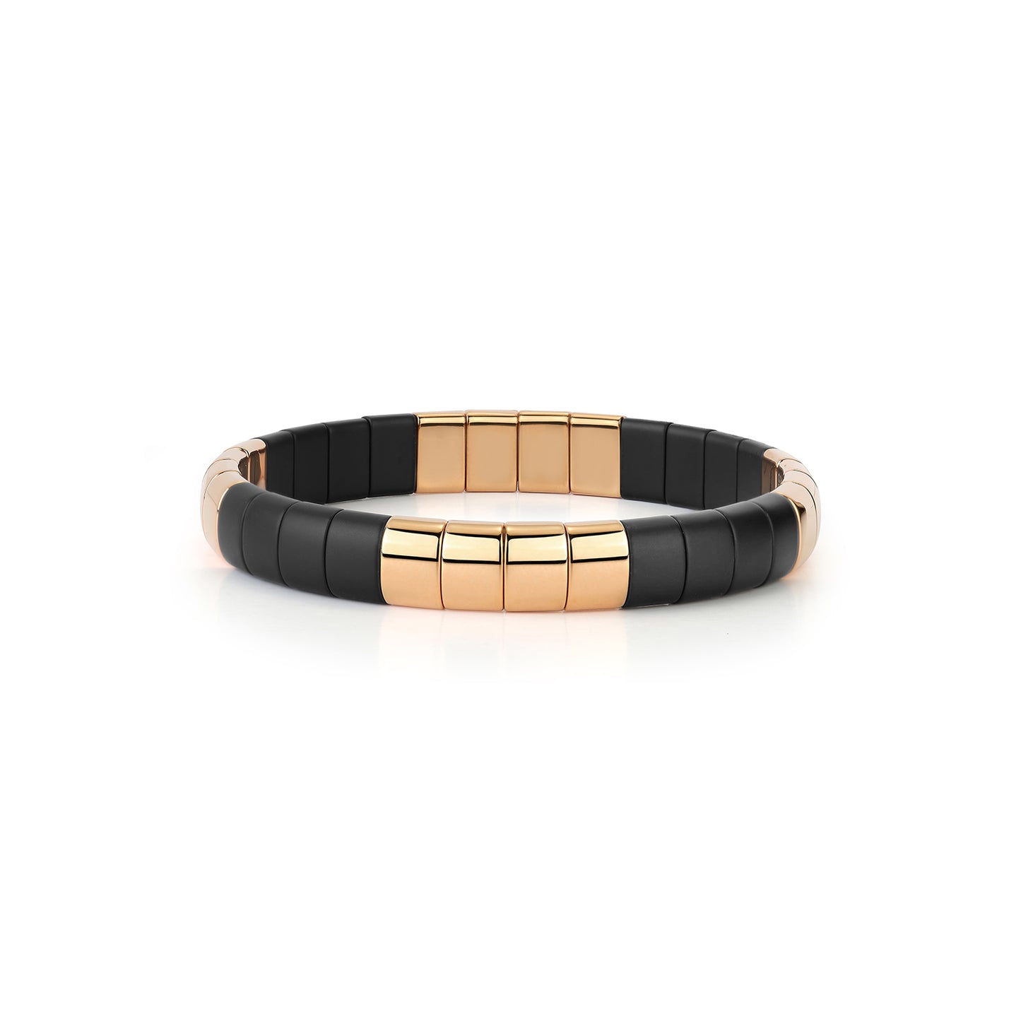 18K Rose Gold Overlay and Matte Black Ceramic Wide Stretch Bracelet