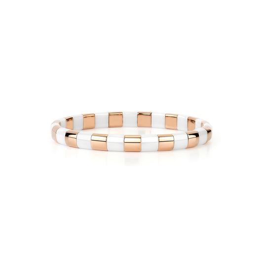 18K Rose Gold Overlay and White Ceramic Stretch Bracelet