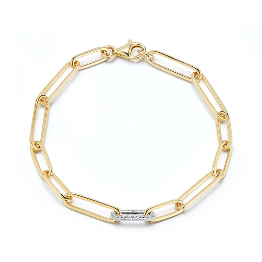 Mix Length Sold Gold Paperclip Bracelet with One Pave Diamond Link