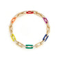 Small Rainbow Enamel Gold Link Bracelet with Pave Diamond Bar Connection