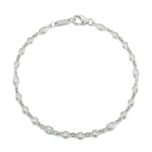 All Connected Plain Bezel with Alternating Pear and Round Diamond By The Yard Bracelet