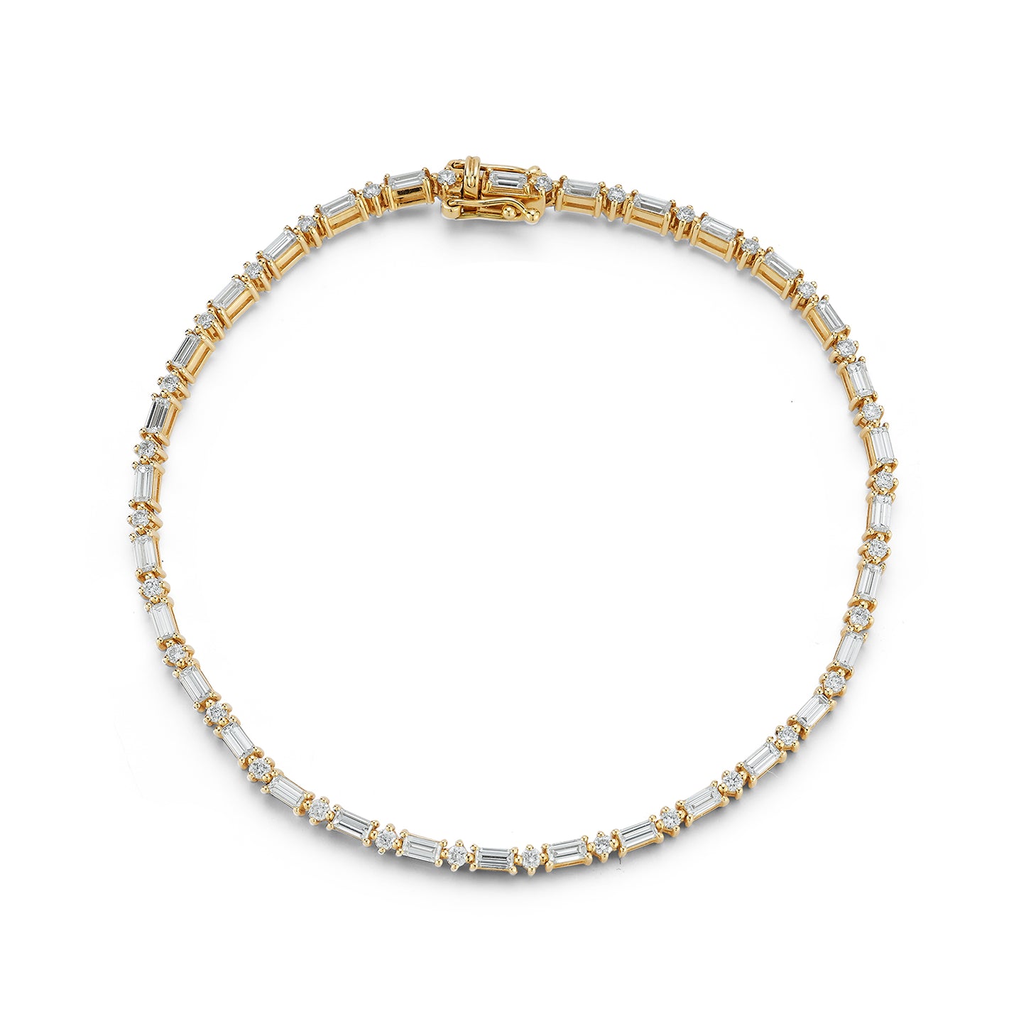 Alternating Round and Baguette Diamond Tennis Bracelet