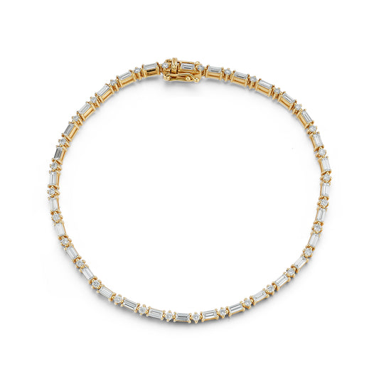 Alternating Round and Baguette Diamond Tennis Bracelet