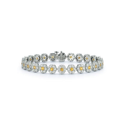 Diamond Halo with Yellow Sapphire Center Tennis Bracelet