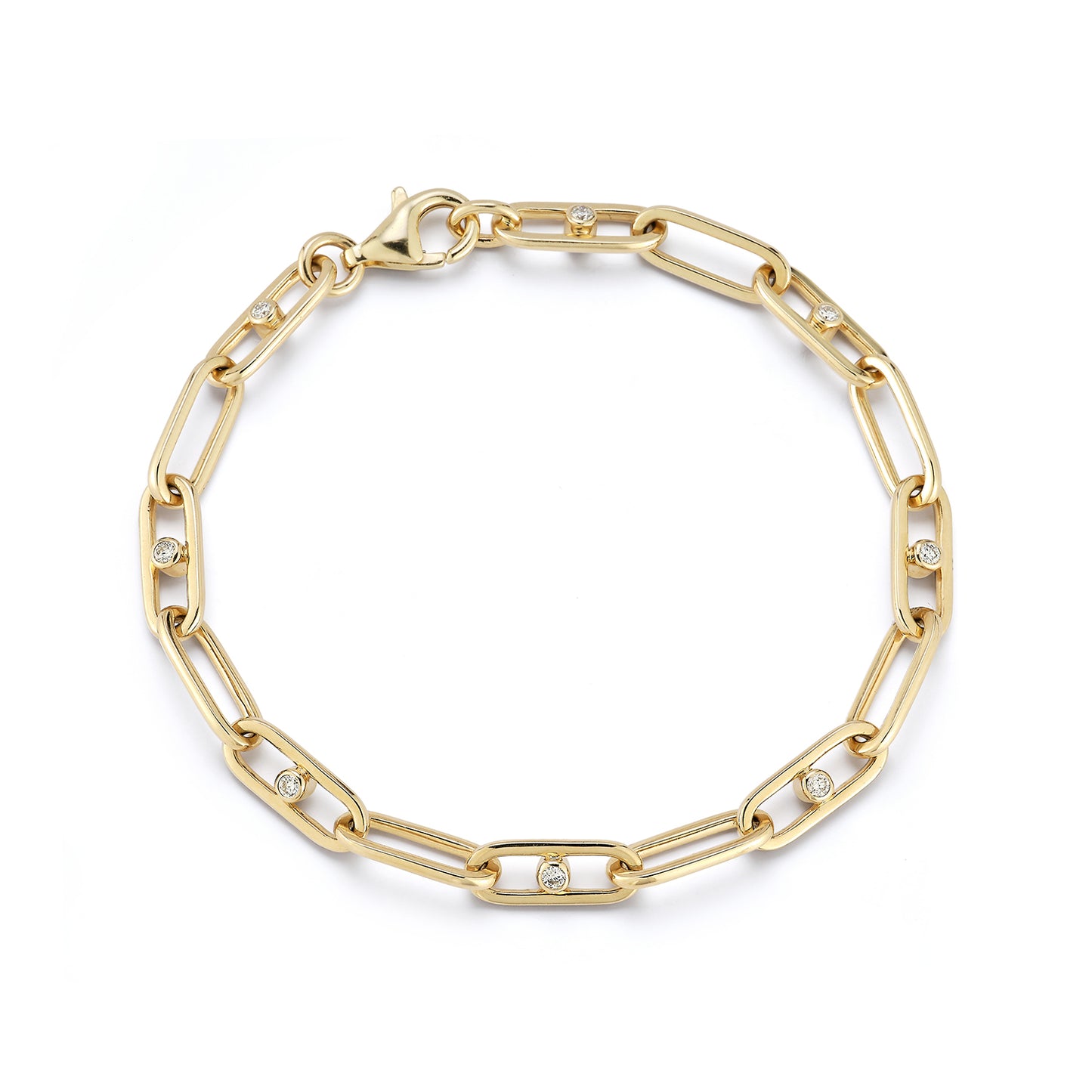 Gold Paperclip Bracelet with Diamond In Every Other Link