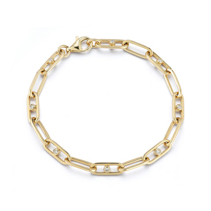 Gold Paperclip Bracelet with Diamond In Every Other Link