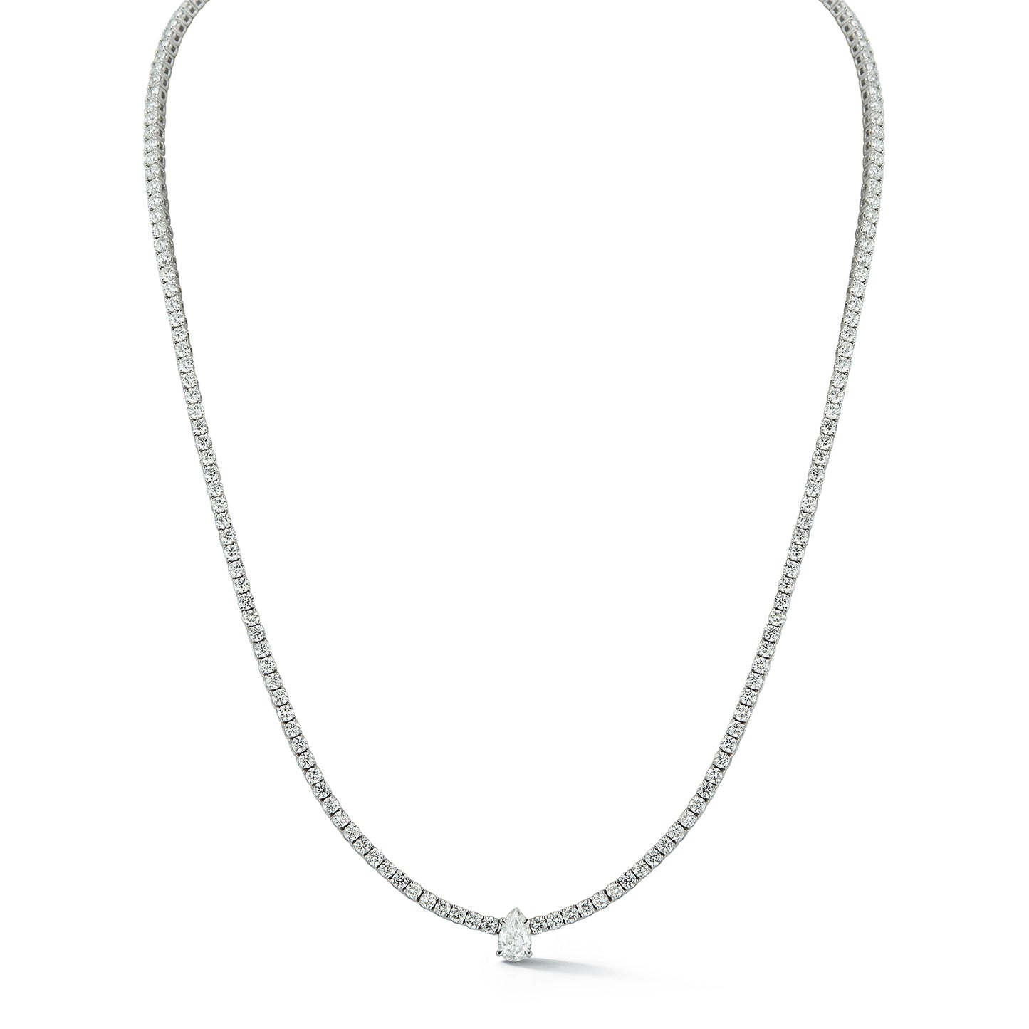 Diamond Tennis Necklaces with Center Pear Diamond