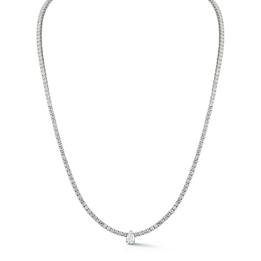 Diamond Tennis Necklaces with Center Pear Diamond