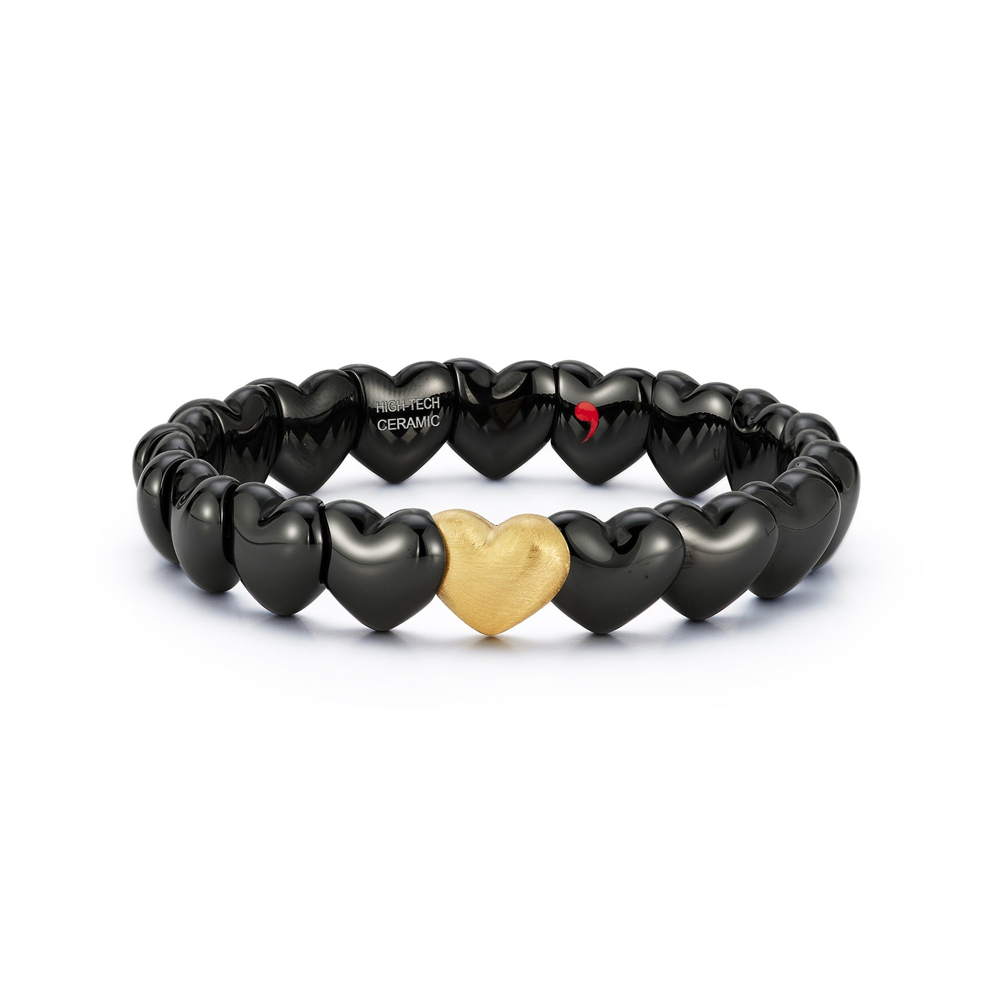 Black Ceramic Heart Bracelet with 1 Matte Yellow Gold Heart