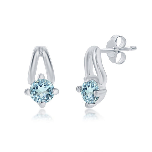 Sterling Silver Four-Prong 3mm Round Gem Earrings - Blue Topaz