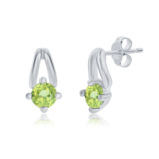 Sterling Silver Four-Prong 3mm Round Gem Earrings - Peridot