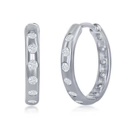 Sterling Silver 18mm CZ Hoop Earrings