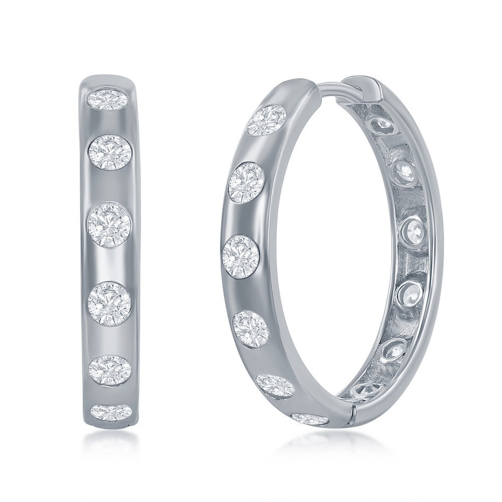 Sterling Silver 25mm CZ Hoop Earrings