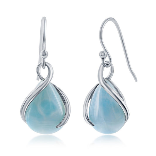 Sterling Silver Pearshaped Larimar Twist Earrings