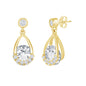 Sterling Silver Pear-Shaped Round Spinning CZ Earrings - Gold Plated