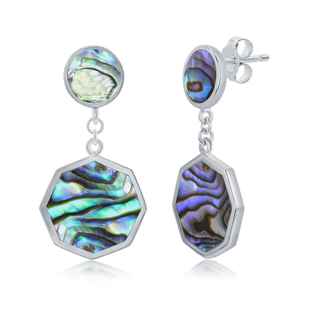 Sterling Silver Round and Hexagon Earrings - Abalone