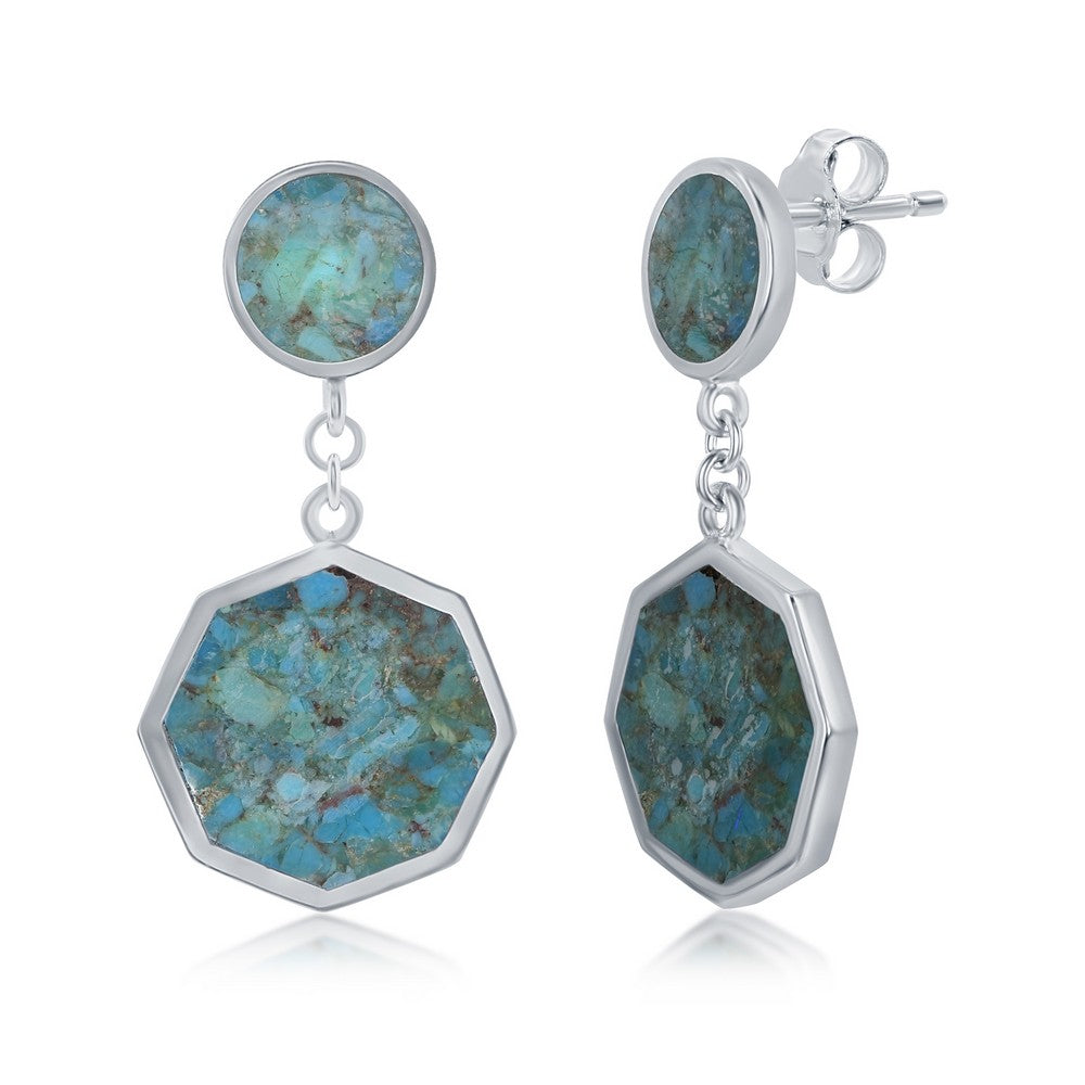 Sterling Silver Round and Hexagon Earrings - Turquoise