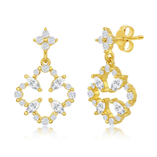 Sterling Silver CZ Flower Design Earrings - Gold Plated