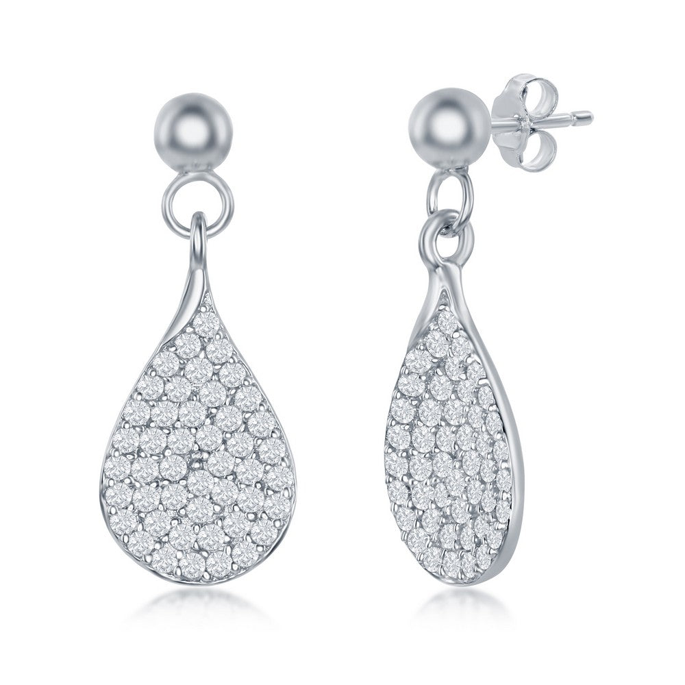 Sterling Silver Micro Pave CZ Pear-Shaped Earrings