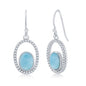 Sterling Silver Oval Larimar with CZ Earrings