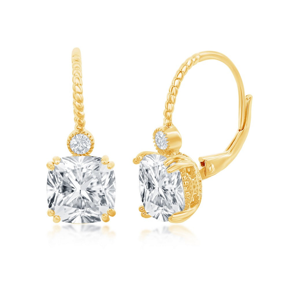 Sterling Silver Cushion-Cut CZ Earrings - Gold Plated