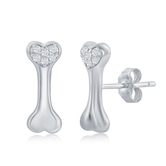 Sterling Silver CZ Dog Bone Stud Earrings