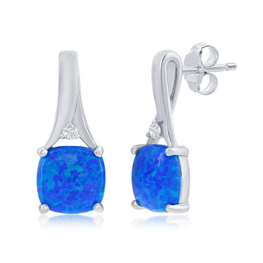 Sterling Silver Blue Opal & CZ Earrings