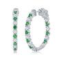 Sterling Silver 3x25mm Hoop Earrings - Created Emerald & White Sapphire