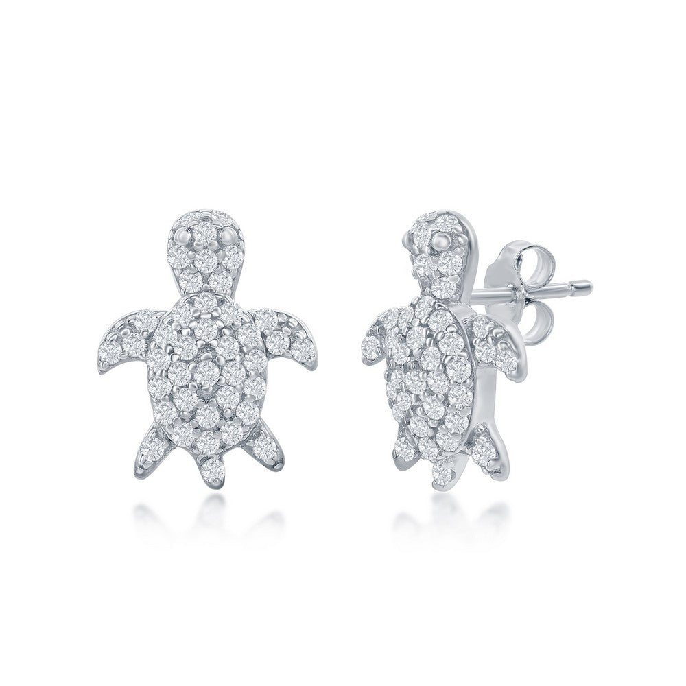 Sterling Silver CZ Turtle Stud Earrings