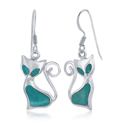 Sterling Silver Created Turquoise Cat Earrings