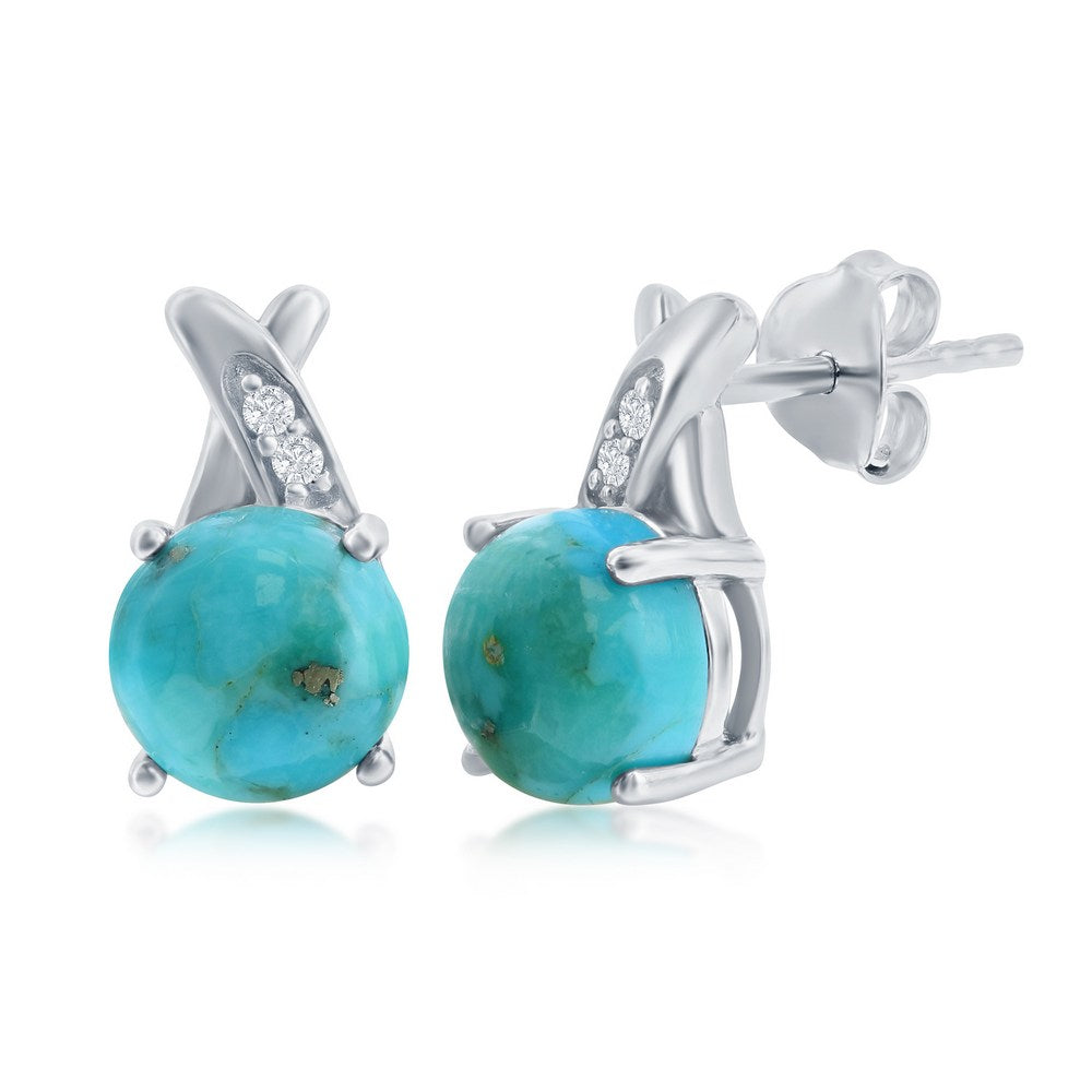 Sterling Silver Round Turquoise w/ White Topaz Earrings