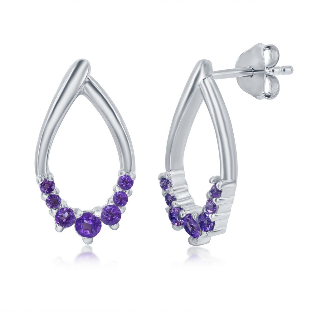 Sterling Silver Pear-shaped Gemstone Earrings - Amethyst