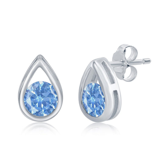 Sterling Silver Pearshaped Earrings W/Round 'March Birthstone' Studs - Created Aquamarine