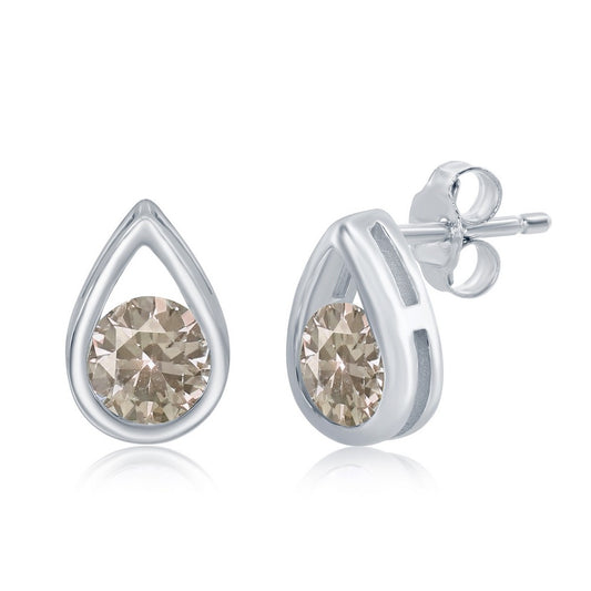 Sterling Silver Pearshaped Earrings W/Round 'June Birthstone' Studs - Created Alexandrite