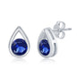 Sterling Silver Pearshaped Earrings W/Round 'September Birthstone' Studs - Created Sapphire