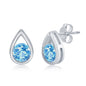 Sterling Silver Pearshaped Earrings W/Round 'December Birthstone' Gemstone Studs - Swiss Blue Topaz
