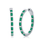 Sterling Silver Baguette CZ 25mm Hoop Earrings - Emerald CZ