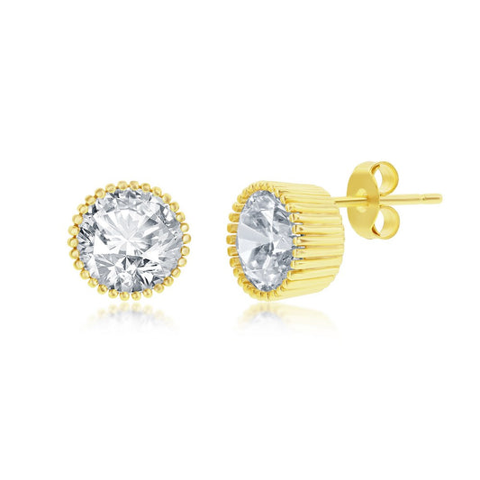 Sterling Silver 9mm Round Cupcake-Set Stud Earrings - Gold Plated