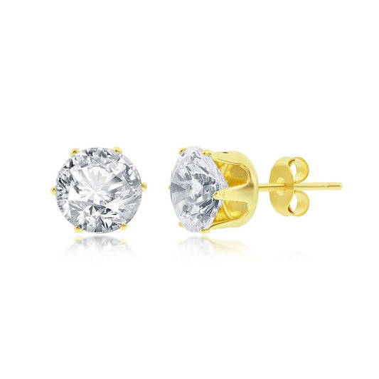 Sterling Silver 8mm Round CZ Stud Earring - Gold Plated