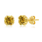 Sterling Silver 'November Birthstone' 6mm Round Gem, Gold Plated Stud Earrings - Citrine (1.4cttw)