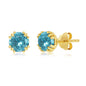 Sterling Silver December Birthstone 6mm Round Gem Gold Plated Stud Earrings-Swiss Blue Topaz (2cttw)