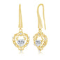 Sterling Silver Heart CZ Dangle Earrings - Gold Plated