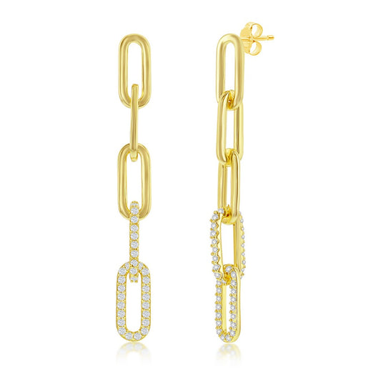 Sterling Silver CZ Paperclip Earrings - Gold Plated