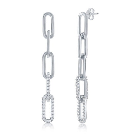 Sterling Silver CZ Paperclip Earrings