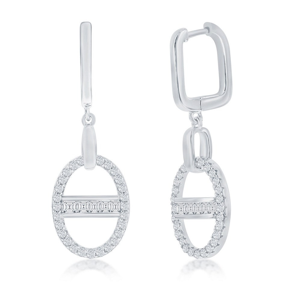 Sterling Silver Oval Baguette CZ Earrings