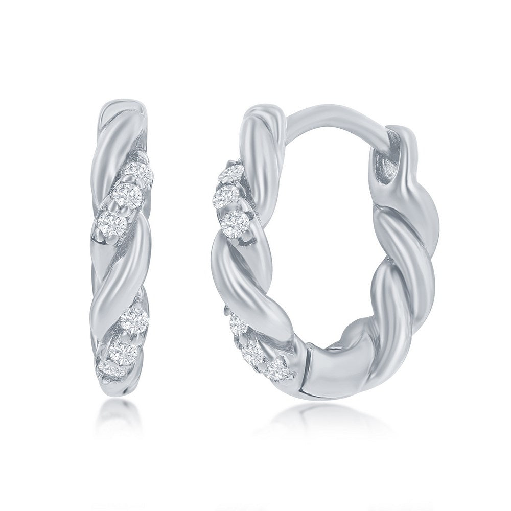 Sterling Silver Intertwined CZ 13mm Huggie Hoop Earrings