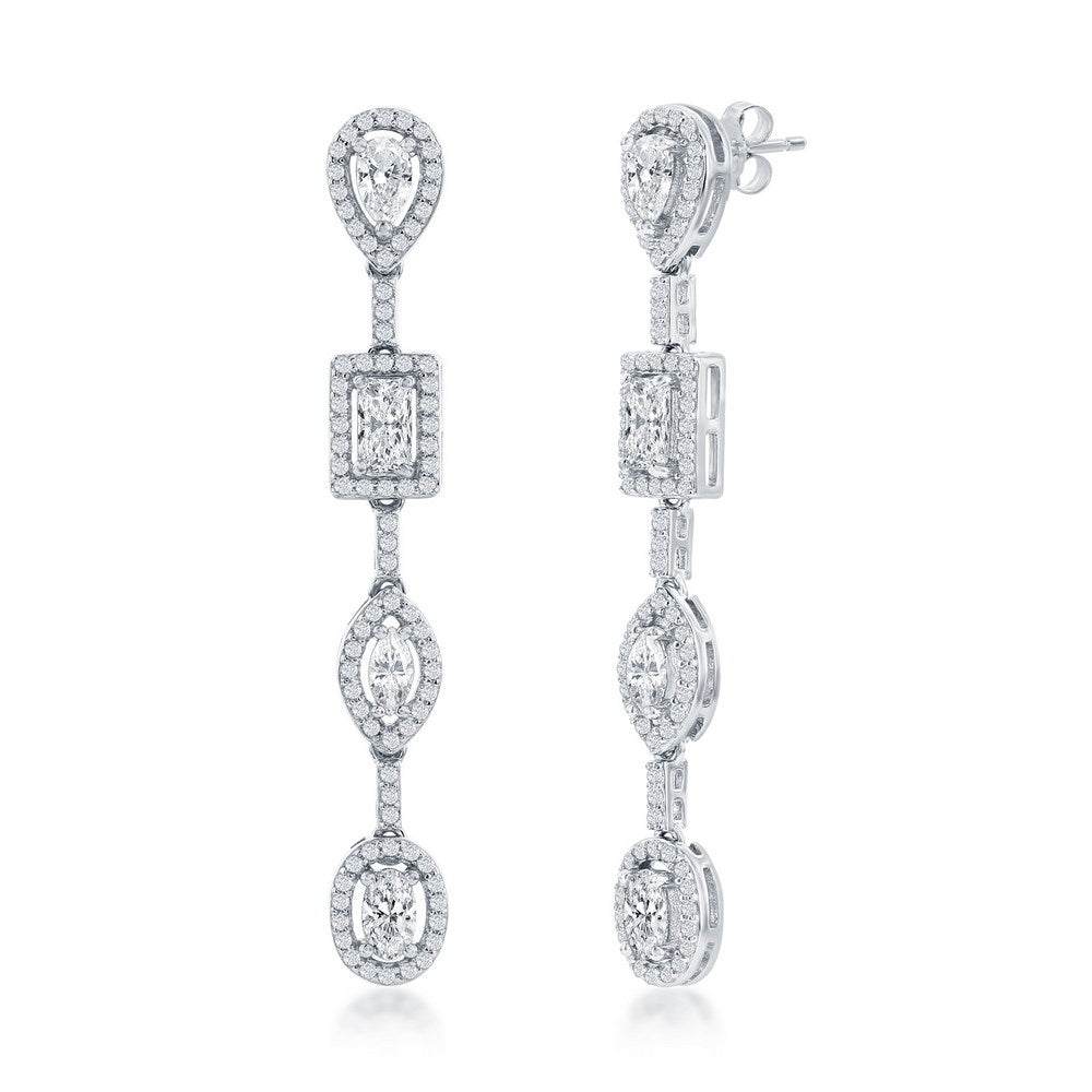 Sterling Silver Multi-Shaped CZ Dangle Earrings