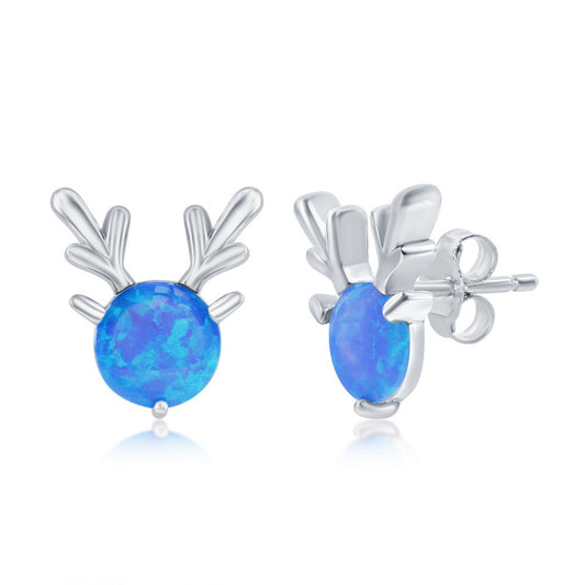 Sterling Silver Blue Opal Deer Stud Earrings